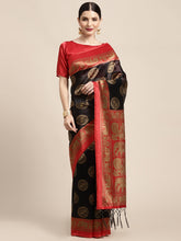 Women's Art Silk Black Printed DesignerSaree With Blouse Piece
